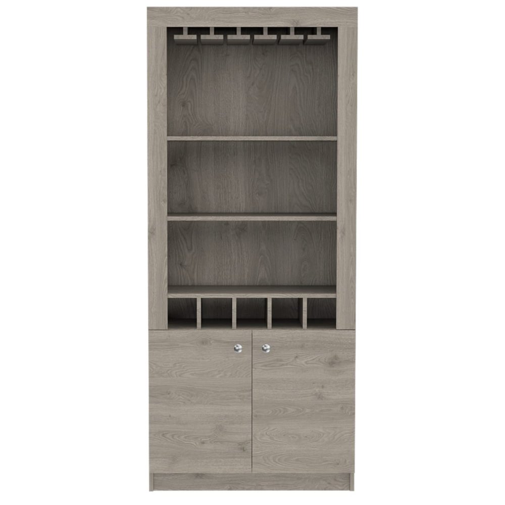 Dakota 69-inch Tall Bar Double Door Cabinet with 5 Wine Cubbies and 3 Shelves, Light Gray