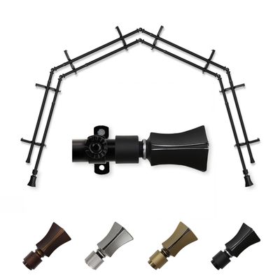 A&F Rod Dcor - Pillar 13/16" 4-Sided Double Bay Window Curtain Rod - Black