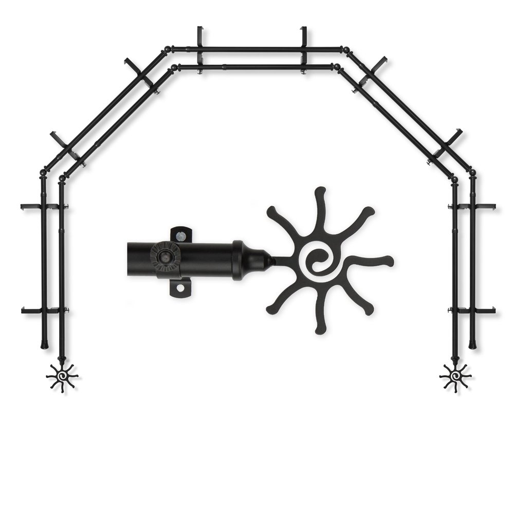 A&F Rod Dcor - Sol 13/16" 5-Sided Double Bay Window Curtain Rod - Black