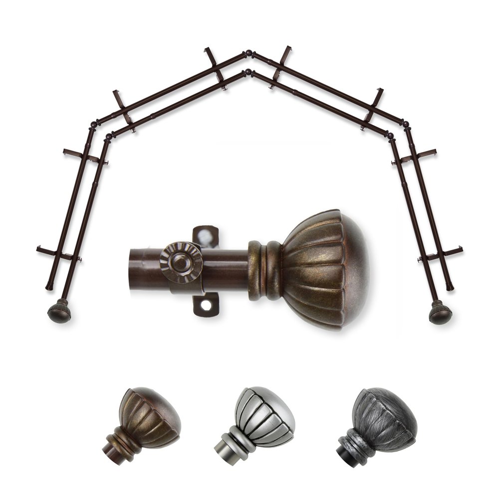A&F Rod Dcor - Flower 13/16" 4-Sided Double Bay Window Curtain Rod - Cocoa
