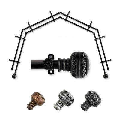 A&F Rod Dcor - Bead 13/16" 4-Sided Double Bay Window Curtain Rod - Black
