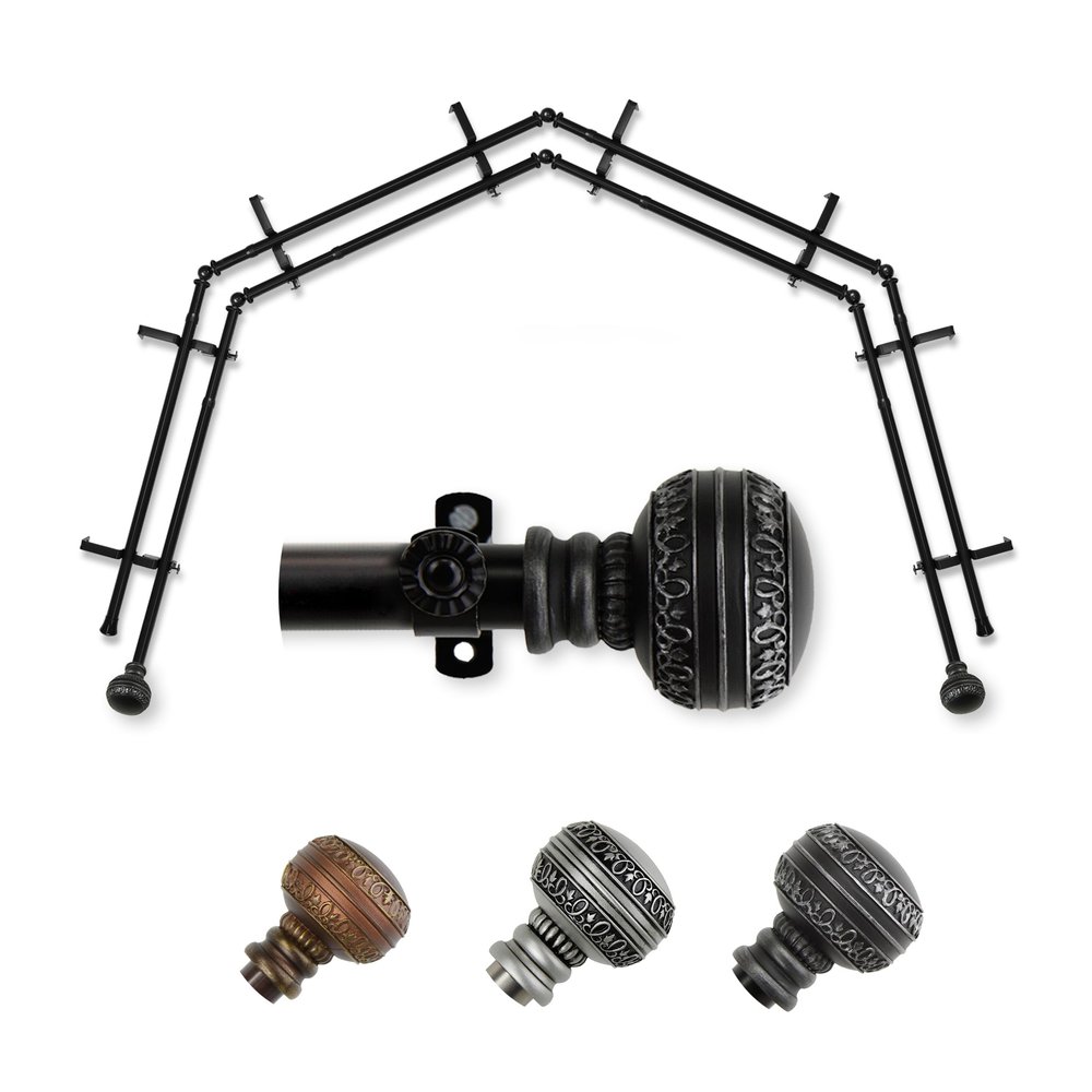 A&F Rod Dcor - Bead 13/16" 4-Sided Double Bay Window Curtain Rod - Black