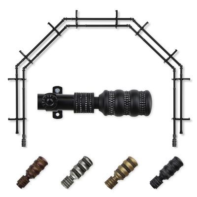 A&F Rod Dcor - Macaroon 13/16" 5-Sided Double Bay Window Curtain Rod - Black