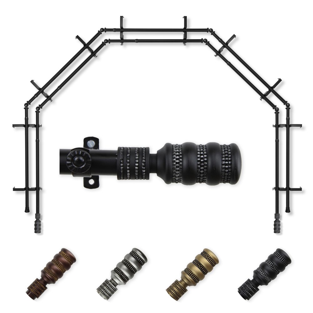 A&F Rod Dcor - Macaroon 13/16" 5-Sided Double Bay Window Curtain Rod - Black