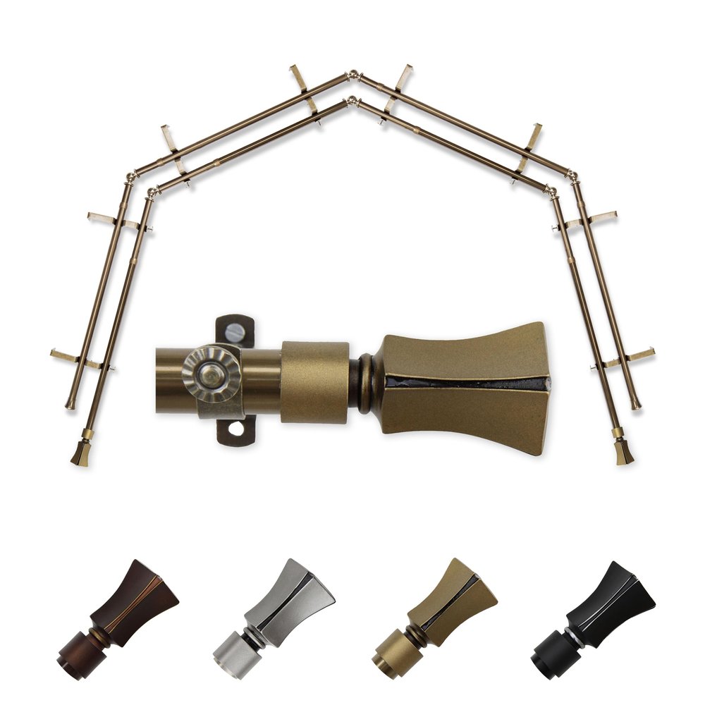 A&F Rod Dcor - Pillar 13/16" 4-Sided Double Bay Window Curtain Rod - Antique Brass