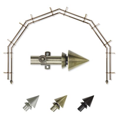 A&F Rod Dcor - Apex 13/16" 6-Sided Double Bay Window Curtain Rod - Antique Brass