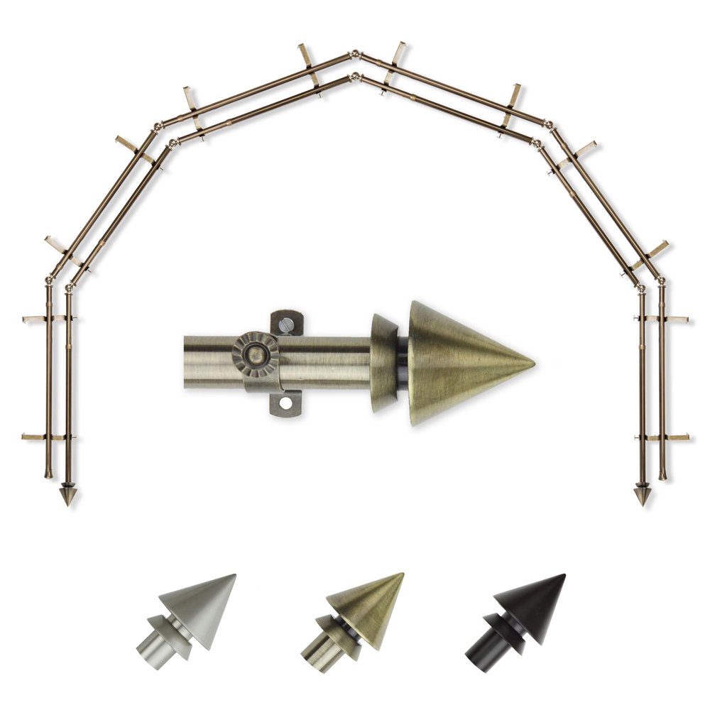 A&F Rod Dcor - Apex 13/16" 6-Sided Double Bay Window Curtain Rod - Antique Brass