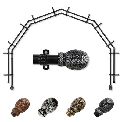 A&F Rod Dcor - Foliage 13/16" 6-Sided Double Bay Window Curtain Rod - Black
