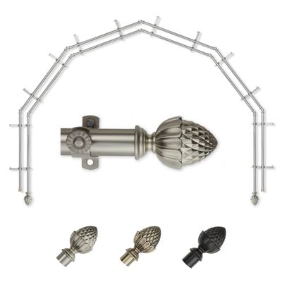 A&F Rod Dcor - Kernel 13/16" 6-Sided Double Bay Window Curtain Rod - Satin Nickel