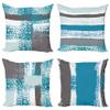 Ambesonne Grunge Throw Pillow Cushion Case Pack of 4, Abstract Design Simplistic Minimal Stripes Brushstrokes Contemporary, Modern Accent Double-Sided Digital Printing, 24", Sea Blue Grey and White view 1