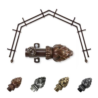 A&F Rod Dcor - Sprout 13/16" 4-Sided Double Bay Window Curtain Rod - Cocoa