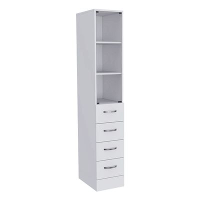 DEPOT E-SHOP Magna Linen Cabinet with Three Shelves, Four Drawers, and Metal Handles, 68" H, White, Bathroom