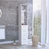 DEPOT E-SHOP Magna Linen Cabinet with Three Shelves, Four Drawers, and Metal Handles, 68" H, White, Bathroom view 2
