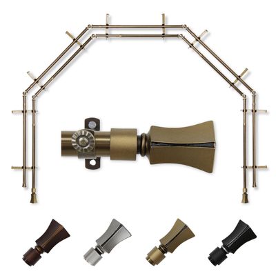 A&F Rod Dcor - Pillar 13/16" 5-Sided Double Bay Window Curtain Rod - Antique Brass