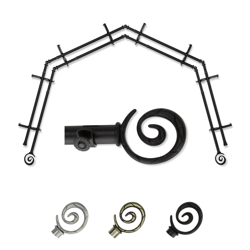 A&F Rod Dcor - Whirlwind 13/16" 4-Sided Double Bay Window Curtain Rod - Black