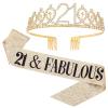 UVATAHONA 21st Birthday Sash and Tiara, 21 & Fabulous Birthday Sash and Crown Set, Happy 21st Gifts for Party Favors Supplies and Decorations, Gold view 1
