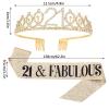 UVATAHONA 21st Birthday Sash and Tiara, 21 & Fabulous Birthday Sash and Crown Set, Happy 21st Gifts for Party Favors Supplies and Decorations, Gold view 2