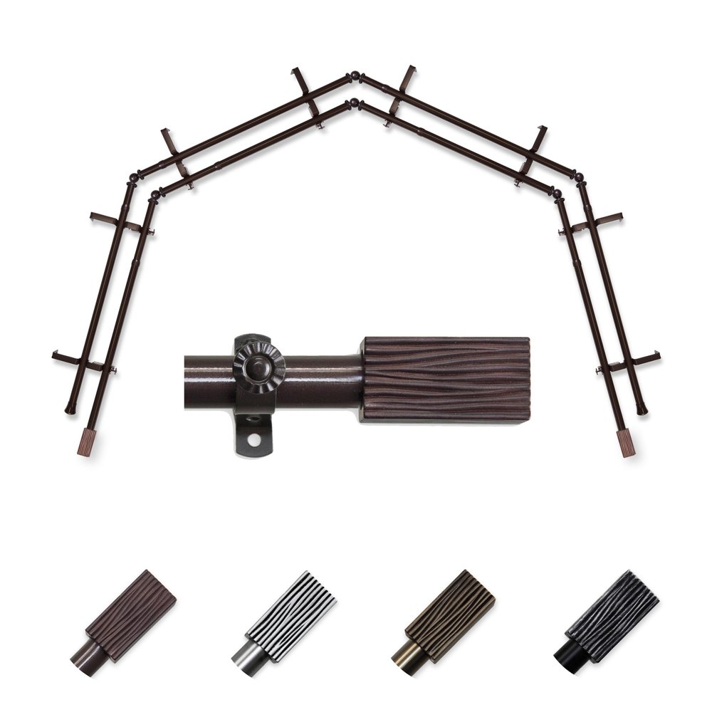 A&F Rod Dcor - Oak 13/16" 4-Sided Double Bay Window Curtain Rod - Cocoa