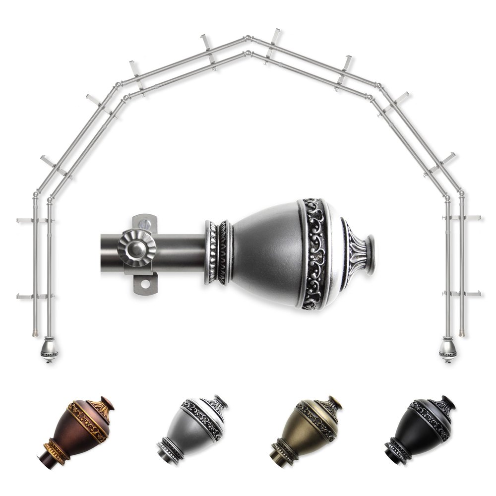 A&F Rod Dcor - Eva 13/16" 6-Sided Double Bay Window Curtain Rod - Satin Nickel