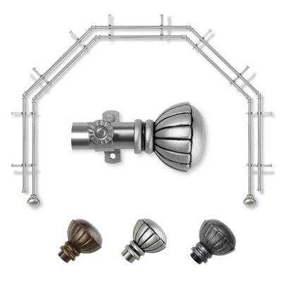 A&F Rod Dcor - Flower 13/16" 5-Sided Double Bay Window Curtain Rod - Satin Nickel