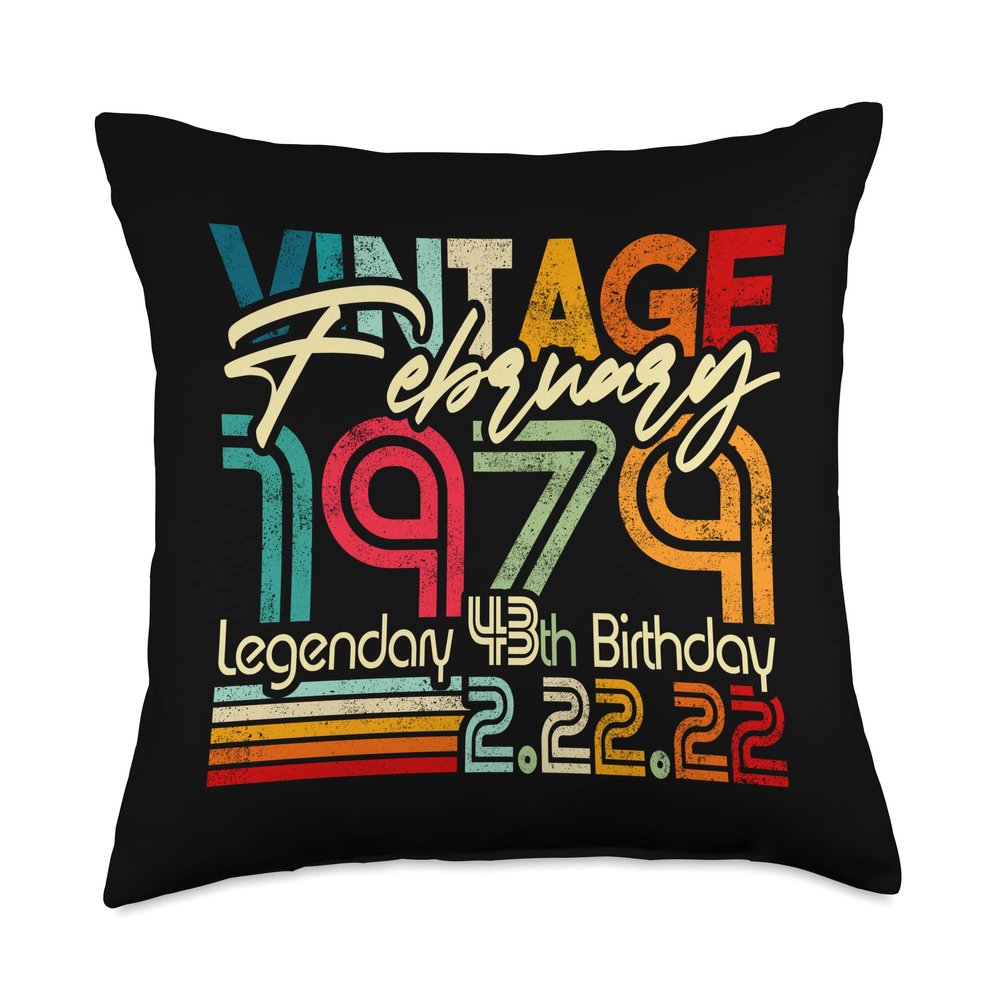 2.22.2022 43rd Birthday Vintage Retro born 2.22.1979 Throw Pillow