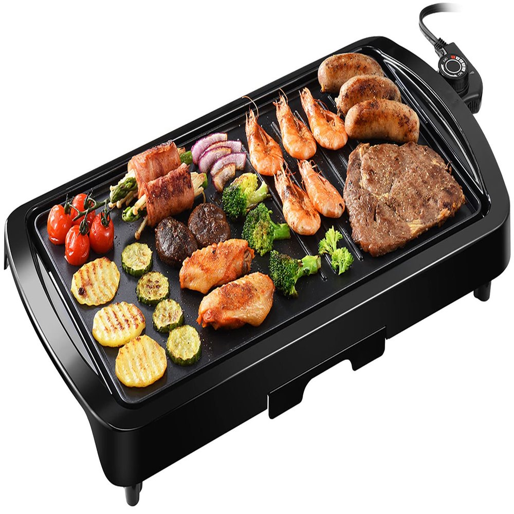 2-in-1 Large Nonstick Electric Griddle, 1600W Pancake Griddle, Heat Up Fast Evenly Smokeless Griddle Pan, Temperature Control, Non-stick Coating, Drip Tray, for Meal Indoor BBQ Grill Party (21''x11'')