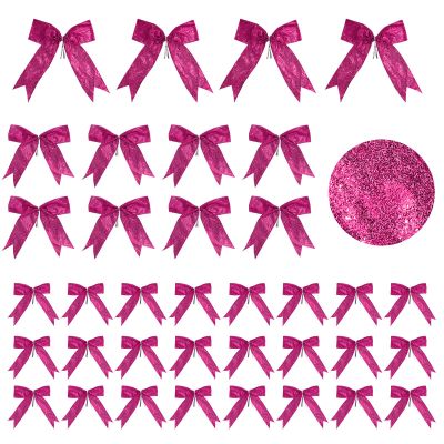 Waydress 36 Pieces Bow Decor, Christmas Tree Bow Ornament, Glitter Ribbon Bowknot for Wreath Garland, Party Crafts Home Decoration, 3 Sizes 4.3 x 4.7, 5.1 x 5.5, 6.3 x 6.7 Inch(Rose Red)