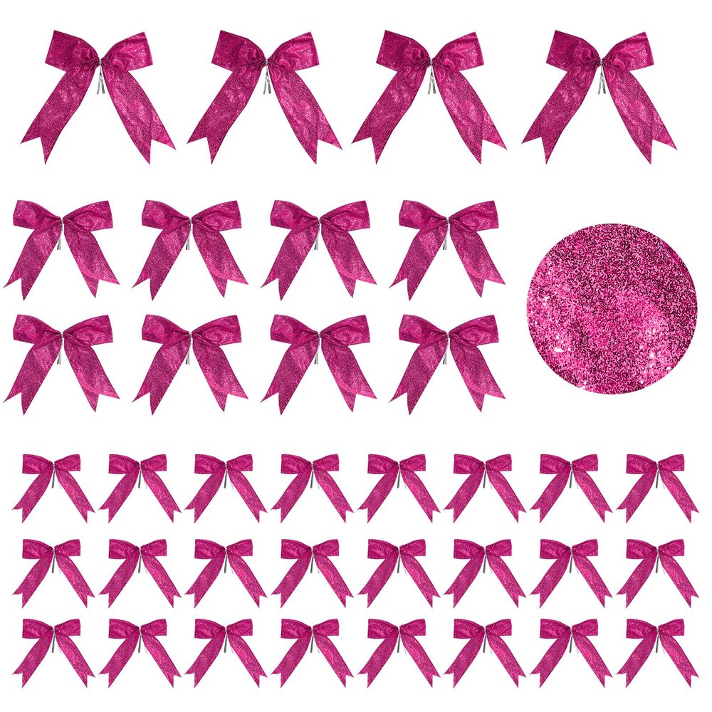 Waydress 36 Pieces Bow Decor, Christmas Tree Bow Ornament, Glitter Ribbon Bowknot for Wreath Garland, Party Crafts Home Decoration, 3 Sizes 4.3 x 4.7, 5.1 x 5.5, 6.3 x 6.7 Inch(Rose Red)