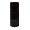 Egina Corner Bar Cabinet with Two Shelves at The Top, Glass Holder, 8 Exterior Bottle Racks, Central Shelf, Lower Drawer with 2 Side Doors, 71" H, Black, Living Room view 1