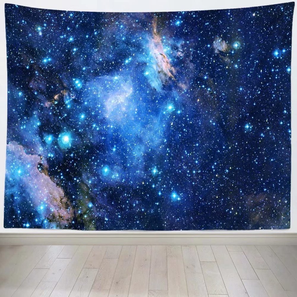 BELECO Cosmic Space Galaxy Tapestry Wall Hanging Blue Starry Sky Tapestry for Bedroom Aesthetic Universe Outer Space Nebula Stars Tapestry Art Wall Decor for Ceiling Living Room Dorm 106x70 Inch