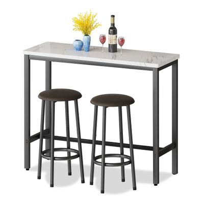 DKLGG 3 Piece, Counter Height, Kitchen Chairs 39 Rectangular 2 Bar Stool Breakfast Coffee Table Set for Small Spaces, Dining Room,White