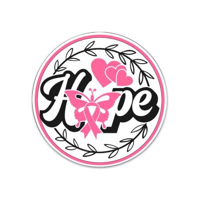 godblessign Hope Butterfly Ribbon Wreath Round Wall Art Signs Pink Ribbon Fighte Cancer Awareness Warrior Metal Sign Home Decorative Door Sign Decor for Living Room Bedroom Birthday Gift