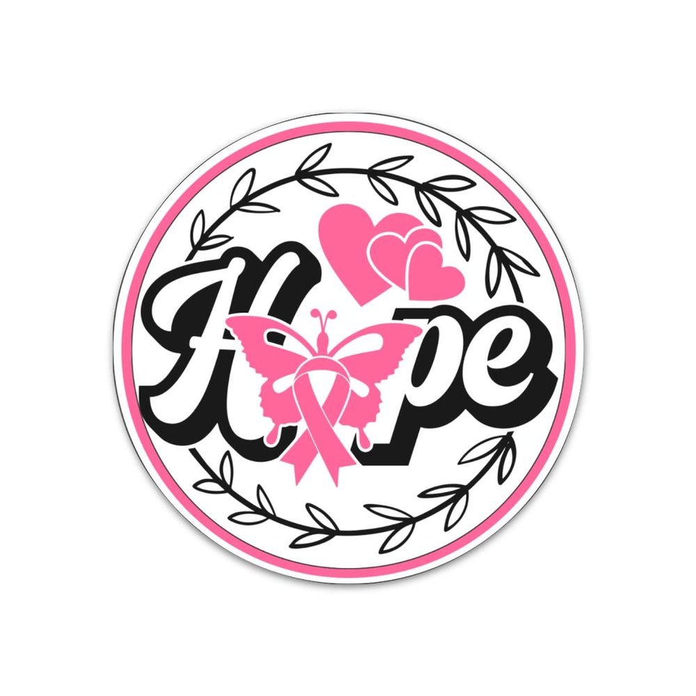 godblessign Hope Butterfly Ribbon Wreath Round Wall Art Signs Pink Ribbon Fighte Cancer Awareness Warrior Metal Sign Home Decorative Door Sign Decor for Living Room Bedroom Birthday Gift