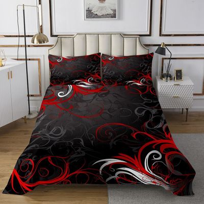 Homewish Gray Floral Swirls Bedspread Twin,Gothic Leaf Coverlet Set 2pcs for Kids Teens Adult Room Decor, Abstract Mystic Trippy Quilted Coverlet Black Red Bedding Quilt with 1 Pillowcase