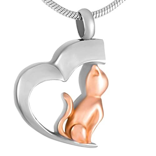 KBFDWEC Stainless Steel Cremation Jewelry Pet Urn Pendant Necklace with 20'' Chain Cat - Memorial Ash Keepsake Light Yellow Gold Co