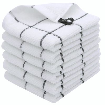HFGBLG Cotton Dish Towels, 6 Pack Dish Cloths, 13 x 13 in, Black Grid