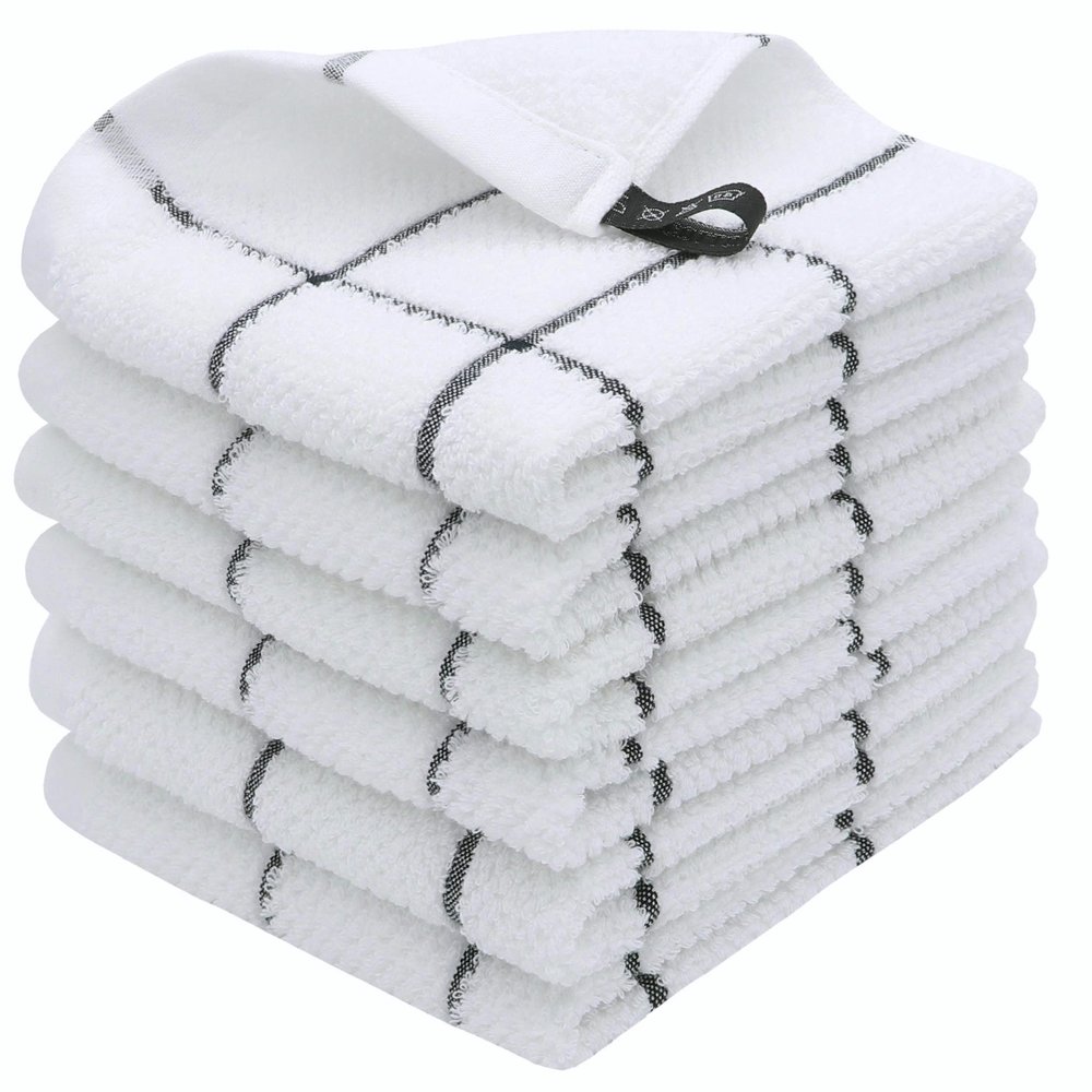 HFGBLG Cotton Dish Towels, 6 Pack Dish Cloths, 13 x 13 in, Black Grid