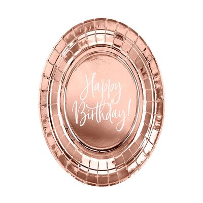 6 Happy Birthday Rose Gold Small Paper Plates, Rose Gold Tableware, Birthday Party Paper Plates, Rose Gold Decorations