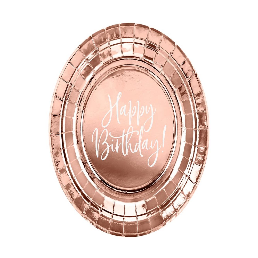 6 Happy Birthday Rose Gold Small Paper Plates, Rose Gold Tableware, Birthday Party Paper Plates, Rose Gold Decorations