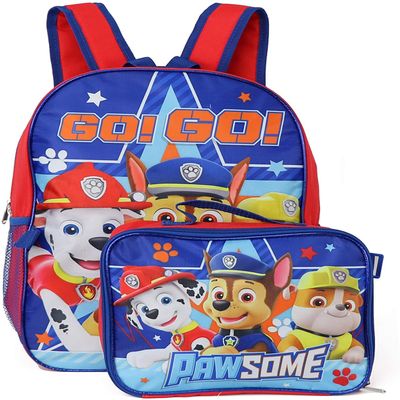 Ruz Paw Patrol Boys 16 Inch Backpack With Removable Matching Lunch Box Set (Red-Blue)