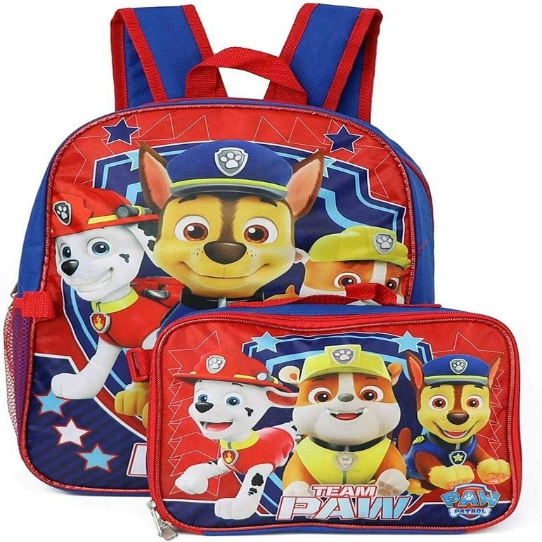 Ruz Paw Patrol Boys 16 Inch Backpack With Removable Matching Lunch Box Set (Blue-Red)