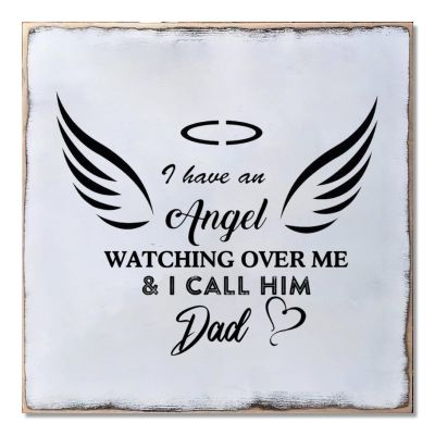 Alioyoit Rustic Wood Sign with Quote My Dad is Angel in Heaven Home Decor Sign Distressed Look Farmhouse Decorative Wooden Sign Retro Wooden Art Plaque Wall Hanging Sign for Farmhouse Porch