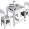 Fireflowery Kids Table and Chair Set, 3-in-1 Wooden Activity Table w/Storage Drawer & Detachable Blackboard, 3-Piece Square Children Art Desk, Toddler Table and Chairs for Reading (Grey) view 1