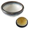 Wazakura Minoyaki Series Japanese Ikebana Essential Tool Kit with Small Round Ceramic Flower Vase and Kenzan Pin Frog for Floral Arranging - White & Blue Kenzan + 2in (61mm) Brass Kenzan view 1