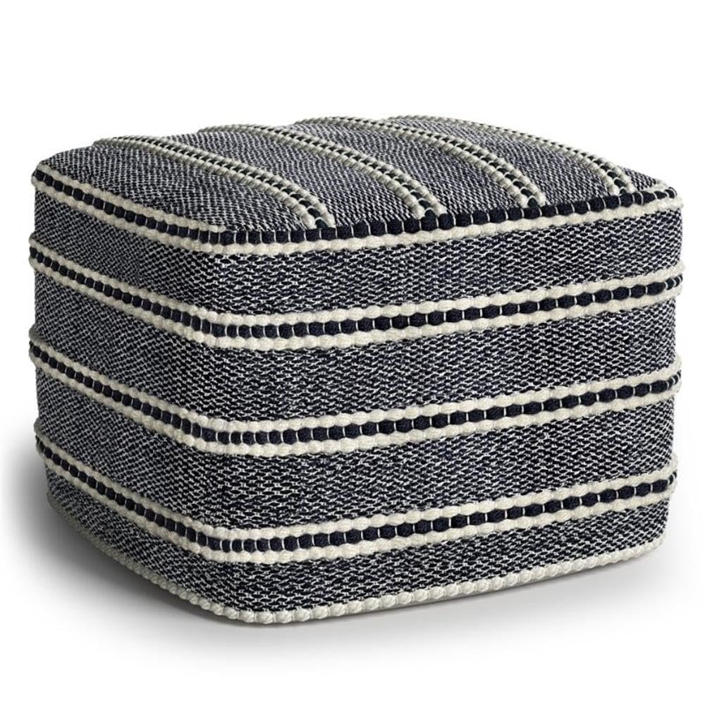 Boho Square Pouf Ottoman, Small Hand Knitted Hassock Footrest for Living Room, Cotton Woven Bean Bag Foot Stool for Couch, Dark Gray, White and Black Cloth Puff Chair for Floor, 18"x18"x14"