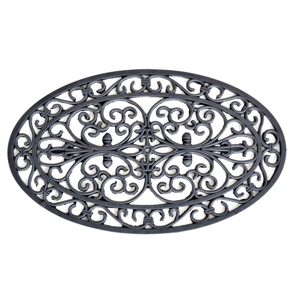 Buffalo Tools RMATOV: Decorative Scrollwork Rubber Entry Mat 18 X 30 In. - Oval Shape