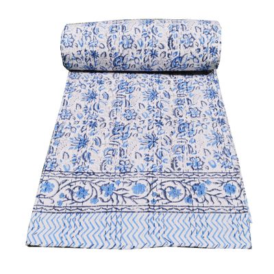 100% Cotton Reversible Vintage Floral Kantha Quilted Blankets Lightweight Bed Twin Size