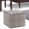 Pemberly Row Boho Square Pouf Ottoman, Small Hand Knitted Hassock Footrest for Living Room, Cotton Woven Bean Bag Foot Stool for Couch, White and Black Cloth Puff Chair for Floor, 18"x18"x14" view 2