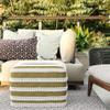 Pemberly Row Boho Square Pouf Ottoman, Small Hand Knitted Hassock Footrest for Living Room, Cotton Woven Bean Bag Foot Stool for Couch, White and Yellow Cloth Puff Chair for Floor, 18"x18"x14" view 2