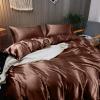 Cloud Fino 100% Pure Silk Satin Duvet with Fitted Sheet Set 4pcs, Silk Satin Fitted Sheet 15'' Deep Pocket,Silk Satin Duvet Cover,Silk Satin Pillowcases Set !!!(Olympic Queen Chocolate) view 2